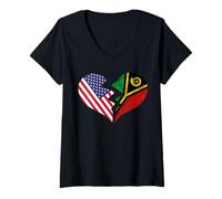 Damen USA und Vanuatu Broken Heart International Love T-Shirt mit V-Ausschnitt