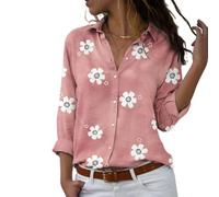 Damen V-Ausschnitt Blumendruck Bluse Langarmshirts Lässig Elegantes Hemd Damen Lässige Oberteile Hemden Bluse Damen Lose Knopf Langes Hemd Damen Oberteile T-Shirt Bluse Basic Blumendruck Hemden
