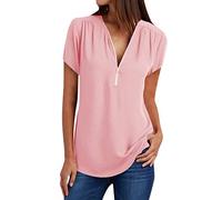 Damen V-Ausschnitt Bluse mit Reißverschluss Elegant Einfarbig Langarmshirt Chiffon Longbluse Große Größen Shirts Tunika Tops Slim Fit T-Shirt Leichte Hemdbluse Oberteile Blusenshirt Hemden 5XL