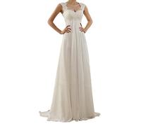 Damen V-Ausschnitt Hochzeitskleider Spitze Chiffon Brautkleider Elegant Lang Hochzeitskleid Mode Rückenfrei Weiß Vintage Spitze A-Linie Stickerei Satin Brautkleid Abendkleider