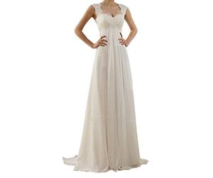 Damen V-Ausschnitt Hochzeitskleider Spitze Chiffon Brautkleider Elegant Lang Hochzeitskleid Mode Rückenfrei Weiß Vintage Spitze A-Linie Stickerei Satin Brautkleid Abendkleider