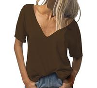 Damen V-Ausschnitt Kurzarm Tshirt Casual Lose Basic Sommer Tops Damen Elegant Bluse Oversized Tunika Tee