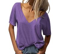 Damen V-Ausschnitt Kurzarm Tshirt Casual Lose Basic Sommer Tops Damen Elegant Bluse Oversized Tunika Tee