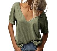 Damen V-Ausschnitt Kurzarm Tshirt Casual Lose Basic Sommer Tops Damen Elegant Bluse Oversized Tunika Tee