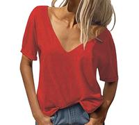 Damen V-Ausschnitt Kurzarm Tshirt Casual Lose Basic Sommer Tops Damen Elegant Bluse Oversized Tunika Tee