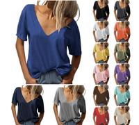 Damen V-Ausschnitt Kurzarm Tshirt Casual Lose Basic Sommer Tops Damen Elegant Bluse Oversized Tunika Tee