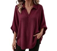 Damen V-Ausschnitt Strickpullover 3/4 Ärmel Reverskragen | V-Ausschnitt Design, 3/4 Ärmel Länge, Reverskragen Stil, ideal für Layering, modernes Erscheinungsbild