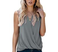 Damen V-Ausschnitt T-Shirt Damen Ärmelloses V-Ausschnitt Shirt Schmal geschnittene Oberteile T-Bluse Sommer Ärmelloses T-Shirt für Frauen Lässige Basic T-Shirts Solide Plissee Top Lässige Damenblusen