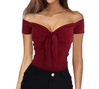 Damen V-Ausschnitt T-Shirt Kurzarm Plissee Casual T-Shirt Tops Damen Sommer Wrap Top V-Ausschnitt Kurzarm Slim Fit Casual T-Shirt Bluse Damen V-Ausschnitt Beach Party Cold Shoulder Slim T-Shirt