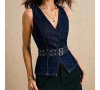 Damen V-Ausschnitt Taille Schnallen Design ärmelloses modisches Jeans Top, Damen Jeans Weste, Damen Weste Jeans Top, Damen Jeans Tops, Damen Jean West