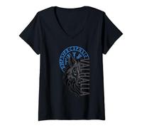 Damen Valhalla Wolf | Nordischer Kompass Wikinger T-Shirt mit V-Ausschnitt