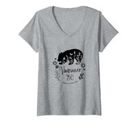 Damen Vancouver BC Bear & Flowers Nature At Your Door Design T-Shirt mit V-Ausschnitt