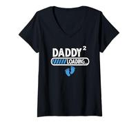 Damen Vater von 2, Loading 2nd Power Squared Dad of 2 Children T-Shirt mit V-Ausschnitt