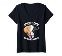 Damen Veganer Geschenk Vegan Tierfreund Kuh Tierschutz One Life T-Shirt mit V-Ausschnitt