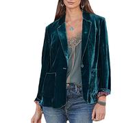 Damen Velvet Blazer Jacke Langarm Blazer Sakko Einfarbig Slim Fit Revers Geschäft Büro Jacke Kurz Mantel Samt Anzüge Elegant Blazerjacke mit Tasche und Knöpfe Farbe B XXL