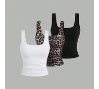 Damen verkürztes Trägershirt mit quadratischem Ausschnitt und Raffungen, Lässig Tank Top für den Sommer, Grafik T-Shirts Damenshirts