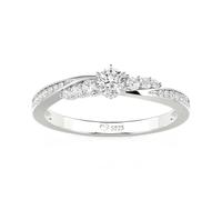 Damen Verlobungsring Ovalschliff Ring Rundschliff Versprechensring Schlicht Ring 925 Sterlingsilber Bandring Zirkonia Ewigkeitsring Bypass Ehering Modern Trauring Geschenk (Silber Rund, 66(21))