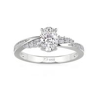 Damen Verlobungsring Ovalschliff Ring Rundschliff Versprechensring Schlicht Ring 925 Sterlingsilber Bandring Zirkonia Ewigkeitsring Bypass Ehering Modern Trauring Geschenk (Silber Oval, 54(17.3))