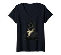 Damen Verzauberte Katzenmagie T-Shirt mit V-Ausschnitt