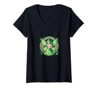 Damen Verzauberte Seele grüne Fee Illustration T-Shirt mit V-Ausschnitt