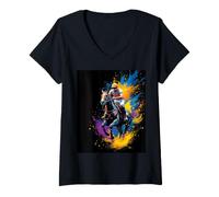 Damen Vibrant Jockey Reitpferd - Bunte Spritzkunst T-Shirt mit V-Ausschnitt