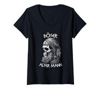 Damen Viking Odins Böser Alter Mann Valknut Walhalla Wikinger T-Shirt mit V-Ausschnitt