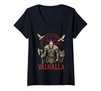 Damen Vikings nordischer Mythos Vegvisir Mystic Wolf Valahala Wikinger T-Shirt mit V-Ausschnitt