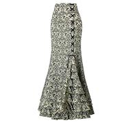Damen Viktorianischer Steampunk Geraffter Gothic Vintage Lace Up Stufig Rüschen Fischschwanz Meerjungfrau Maxi Rock Frauen Punk Stil Retro Lang Bodycon Rock mit Spitze