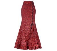 Damen Viktorianischer Steampunk Geraffter Gothic Vintage Lace Up Stufig Rüschen Fischschwanz Meerjungfrau Maxi Rock Frauen Punk Stil Retro Lang Bodycon Rock mit Spitze