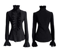 Damen Viktorianisches Hemd Langarm Gothic Bluse Renaissance Vintage Spitze Button Down Top Damen Stehkragen Shirts - Viktorianische Vintage Lolita Rüschenbluse Festliche Oberteile Damen