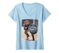 Damen Vincent HIE Gladiator Katze Parodie Film Roman Hero Retro Fun T-Shirt mit V-Ausschnitt