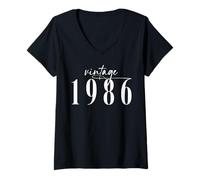 Damen Vintage 1986 Elegant Minimalist Birthday Year 1986 Women T-Shirt mit V-Ausschnitt