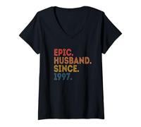 Damen Vintage 25 Year Wedding Anniversary Epic Husband Since 1997 T-Shirt mit V-Ausschnitt
