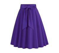 Damen Vintage 50Er Jahre Stil Plissee Swing Rock Knielang A Linie Einfarbig Lässiger Sommerrock mit Gürtel Versteckter Reißverschluss Hinten für Teeparty Cocktail Lila L