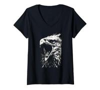 Damen Vintage Adler Tattoo Style American Traditional Bird Graphic T-Shirt mit V-Ausschnitt