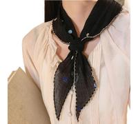 Damen Vintage bestickt Polka Dot Dreieckstuch Leichte Seide Halstuch für Französisch Stil Stirnband für Frühling Sommer Reisen Schwarz (Schwarz)