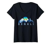 Damen Vintage Denali Retro Nationalpark Geometrisch T-Shirt mit V-Ausschnitt
