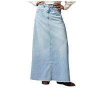 Damen Vintage Denim Maxirock Hohe Taille A Linie Langer Jeansrock Frühling Sommerrock Lange Maxi Jeansröcke Lang Lässig Denim Rock Stretch Denim Maxi Jeansrock Blau Denim Jeans Rock (Blue, XL)