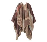 Damen Vintage Farbblocking Schal Wrap Open Front Poncho Übergroße Winterdecke Elegant Cape Coat (Kaffee-2, One Size)