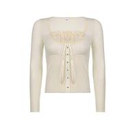 Damen Vintage Grafik Druck Langarm Crop Top Knopfverschluss Cropped Tops 90er Jahre E-Girl T-Shirts Grunge-Kleidung (Q32-Weiß, S)