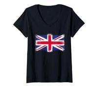 Damen Vintage Großbritannien Flagge für Staatsbürgerschaft Stolz T-Shirt mit V-Ausschnitt