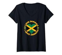 Damen Vintage Jamaika Flagge Stolze Jamaikaner Stolz Jamaika-Tag T-Shirt mit V-Ausschnitt