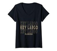 Damen Vintage Key Largo Florida T-Shirt mit V-Ausschnitt