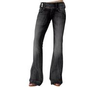 Damen Vintage Klassische ausgestellte Denim-Hose, mittelhoher Bund, zerstörte Glockenunterseite, dehnbar, Bootcut-Jeans, Schwarz , 46