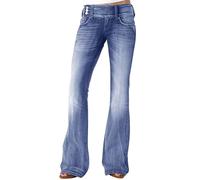 Damen Vintage Klassische ausgestellte Denim-Hose, mittelhoher Bund, zerstörte Glockenunterseite, dehnbar, Bootcut-Jeans, hellblau, 36