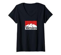Damen Vintage Mexiko Retro 90er Street Style Mountain Vacation T-Shirt mit V-Ausschnitt