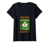 Damen Vintage Mile Zero Schild, Old Historic Trans Canada Design T-Shirt mit V-Ausschnitt