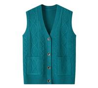 Damen Vintage Mittelalter Einzelknöpfe Kurzer Pullover Weste Cardigan Ärmellos Weste Mantel, blau, 52