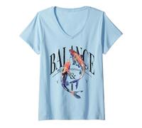 Damen Vintage Nishikigoi Fisch Koi Karpfen T-Shirt mit V-Ausschnitt