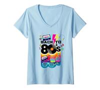 Damen Vintage Retro Back to 80's Tees I Love 80's Graphic Design T-Shirt mit V-Ausschnitt
